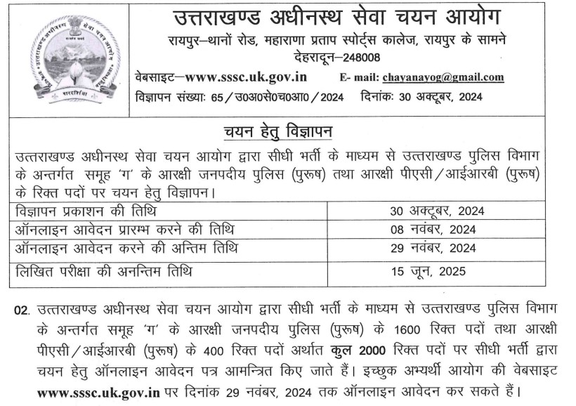 Uttarakhand Police Constable Recruitment 2024