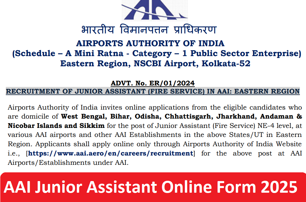 AAI Junior Assistant Fire Service Online Form 2025