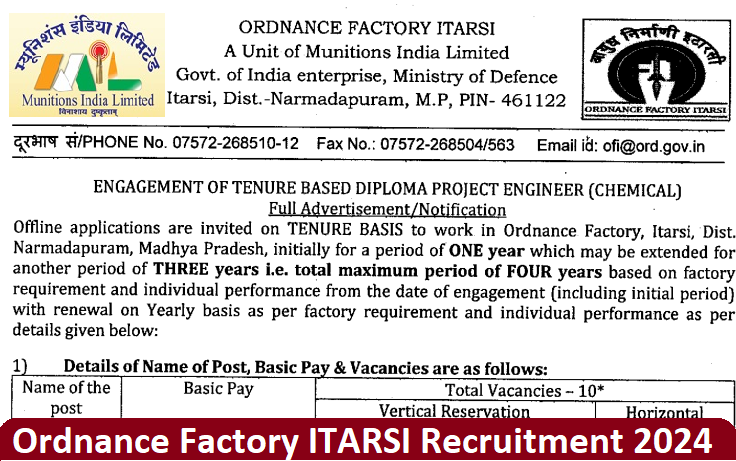 Ordnance Factory ITARSI Recruitment 2024
