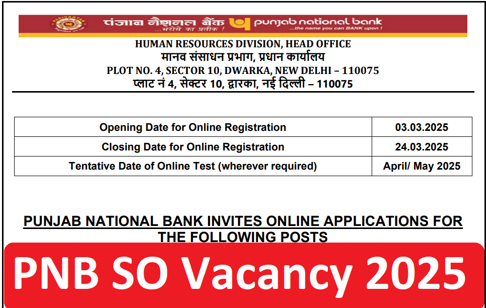 PNB Specialist Officer SO Online Form 2025
