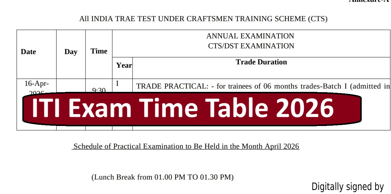 ITI Exam Time Table 2026