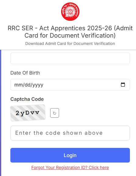 RRC SER Apprentice Admit Card 2026 For Document Verification